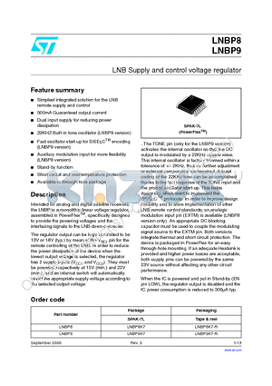 LNBP9K7 datasheet - LNB Supply and control voltage regulator