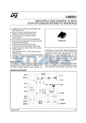 LNBS21 datasheet - LNB SUPPLY AND CONTROL IC WITH STEP-UP CONVERTER AND I2C INTERFACE