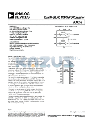 AD9059/PCB datasheet - Dual 8-Bit, 60 MSPS A/D Converter