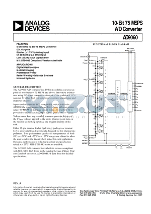 AD9060JE datasheet - 10-Bit 75 MSPS A/D Converter