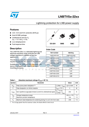 LNBTVS3-220 datasheet - Lightning protection for LNB power supply