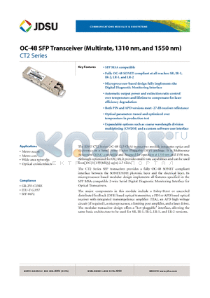 CT2-GL1LATD33C datasheet - OC-48 SFP Transceiver (Multirate, 1310 nm, and 1550 nm)