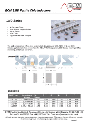 LNC30T-R12 datasheet - SMD Ferrite Chip Inductors