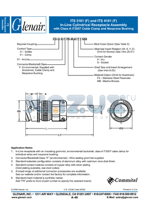 ITS4101FMB datasheet - In-Line Cylindrical Receptacle Assembly