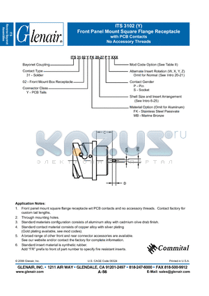 ITS4102YFK datasheet - Front Panel Mount Square Flange Receptacle