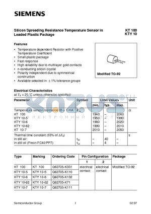 KT100 datasheet - Silicon Spreading Resistance Temperature Sensor in Leaded Plastic Package
