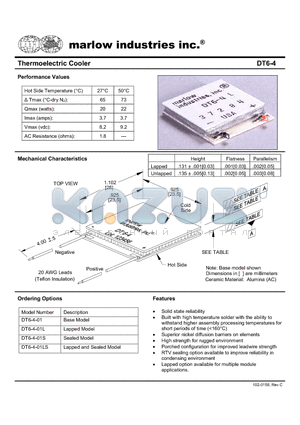 DT6-4-01S datasheet - Thermoelectric Cooler