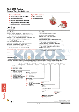 9201KCWZQD2 datasheet - Power Toggle Switches