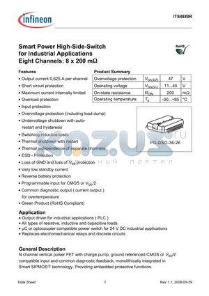 ITS4880R datasheet - Smart Power High-Side-Switch or Industrial Applications