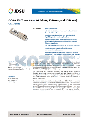 CT2-GS1LBTD33C datasheet - OC-48 SFP Transceiver (Multirate, 1310 nm, and 1550 nm)
