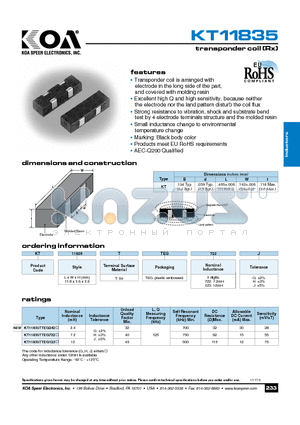 KT11835TTEG123J datasheet - transponder coil (Rx)