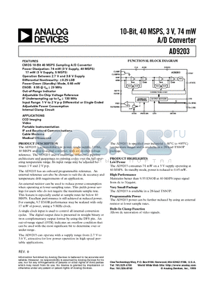 AD9203-EB datasheet - 10-Bit, 40 MSPS, 3 V, 74 mW A/D Converter