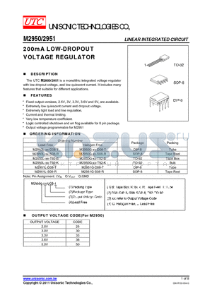 M2950L-XX-S08-R datasheet - 200mA LOW-DROPOUT VOLTAGE REGULATOR