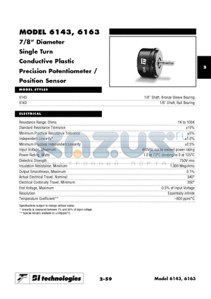 6143R5KT5L1.0XX datasheet - 7/8 Diameter Single Turn Conductive Plastic Precision Potentiometer / Position Sensor