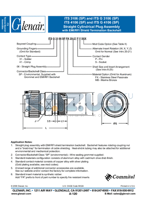 ITSG3106SPFK datasheet - Straight Cylindrical Plug Assembly