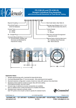 ITSG3106GFK datasheet - Straight Cylindrical Plug Assembly