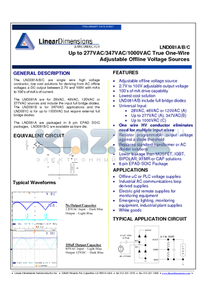 LND081C datasheet - Up to 277VAC/347VAC/1000VAC True One-Wire Adjustable Offline Voltage Sources