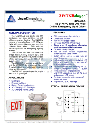 LND080A datasheet - 85-347VAC True One-Wire Offline Emergency Light Driver