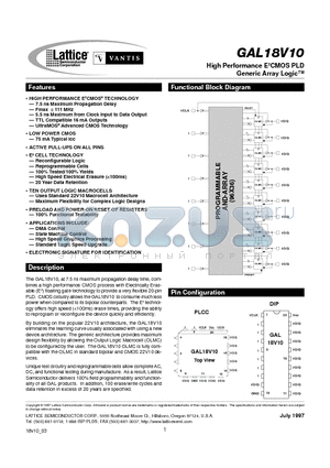 GAL18V10-20LP datasheet - High Performance E2CMOS PLD Generic Array Logic