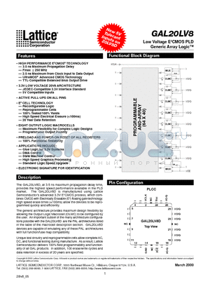 GAL20LV8D-5LJ datasheet - Low Voltage E2CMOS PLD Generic Array Logic