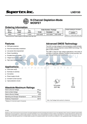 LND150N3 datasheet - N-Channel Depletion-Mode MOSFET