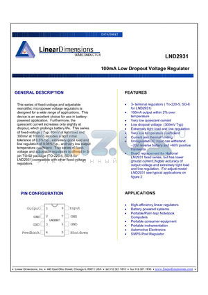 LND2931-8.0 datasheet - 100mA Low Dropout Voltage Regulator