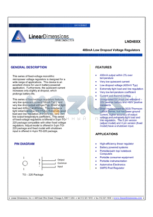 LND4805 datasheet - 400mA Low Dropout Voltage Regulators