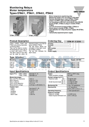 DTA02C230 datasheet - Monitoring Relays Motor temperature