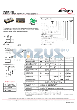 M8R56FAJ datasheet - 9x16 mm, 3.3 Volt, HCMOS/TTL, Clock Oscillator