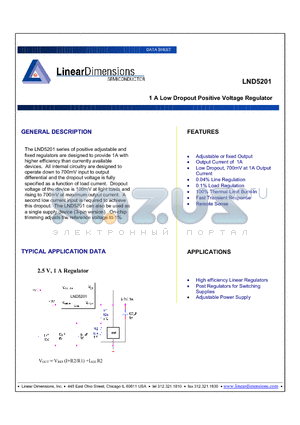 LND5201 datasheet - 1 A Low Dropout Positive Voltage Regulator