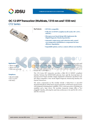 CT2-KL2LFTD53C datasheet - OC-12 SFP Transceiver (Multirate,1310 nm and 1550 nm)