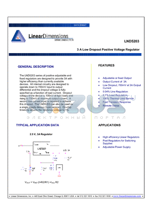 LND5203 datasheet - 3 A Low Dropout Positive Voltage Regulator