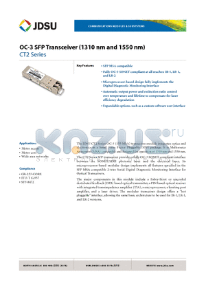 CT2-LI1LFTD33C datasheet - OC-3 SFP Transceiver (1310 nm and 1550 nm)