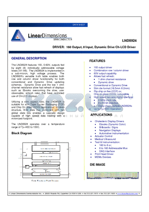 LND8924 datasheet - DRIVER: 160 Output, 8 Input, Dynamic Drive Ch-LCD Driver