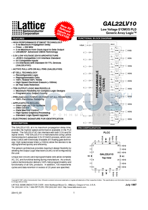 GAL22LV10C-7LJ datasheet - Low Voltage E2CMOS PLD Generic Array Logic