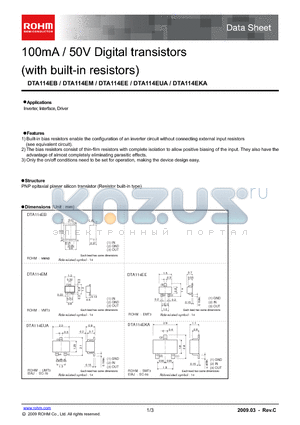 DTA114EB datasheet - 100mA / 50V Digital transistors (with built-in resistors)