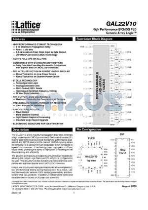 GAL22V10 datasheet - High Performance E2CMOS PLD Generic Array Logic