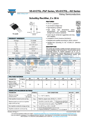 61CTQ040PBF datasheet - Schottky Rectifier, 2 x 30 A