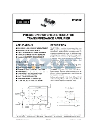 IVC102 datasheet - PRECISION SWITCHED INTEGRATOR TRANSIMPEDANCE AMPLIFIER