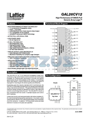 GAL26CV12B-10LJ datasheet - High Performance E2CMOS PLD Generic Array Logic