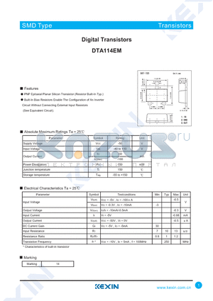 DTA114EM datasheet - Digital Transistors