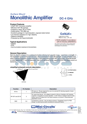 GALI5 datasheet - Surface Mount Monolithic Amplifier