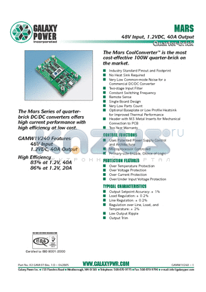 GAMW1V240 datasheet - 48V Input, 1.2VDC, 40A Output