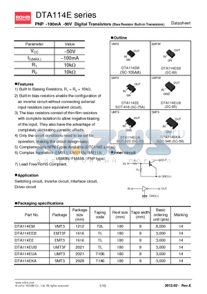 DTA114E_11 datasheet - PNP -100mA -50V Digital Transistors