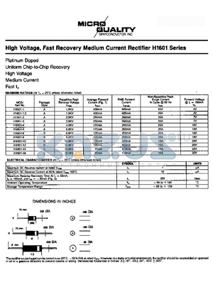 H1601-15 datasheet - High Voltage, Fast Recovery Medium Current Rectifier