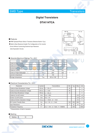 DTA114TCA datasheet - Digital Transistors