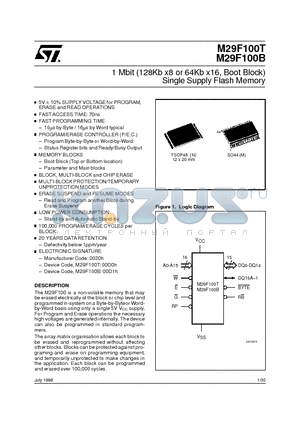 M295V100-B120N1TR datasheet - 1 Mbit 128Kb x8 or 64Kb x16, Boot Block Single Supply Flash Memory