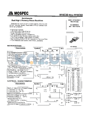 H16C30 datasheet - HIGH EFFICIENCY RECTIFIERS(16A,300-600V)