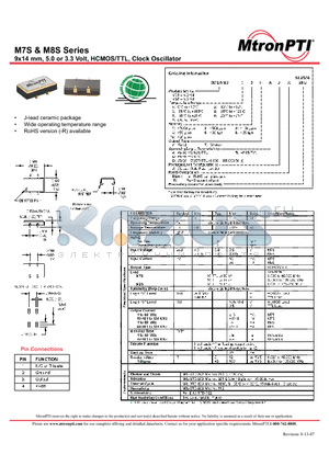 M8S11FBJ datasheet - 9x14 mm, 5.0 or 3.3 Volt, HCMOS/TTL, Clock Oscillator