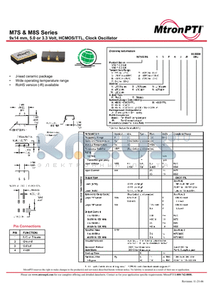 M8S datasheet - 9x14 mm, 5.0 or 3.3 Volt, HCMOS/TTL, Clock Oscillator